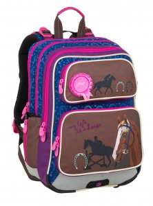 Školní tříkomorový batoh - hnědý kůň