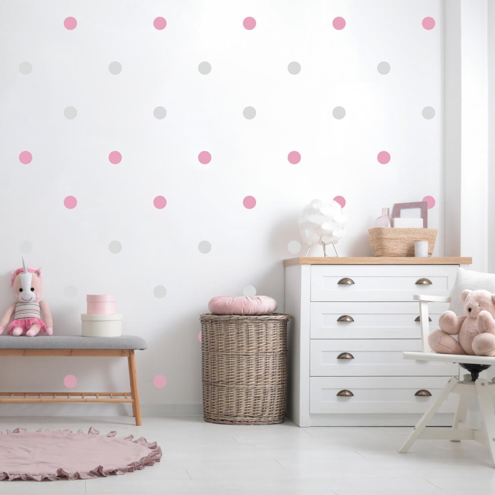 INSPIO samolepka na stenu pro dívky - Sivé a růžové bodky