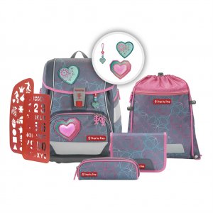 Školní aktovka/batoh 2IN1 PLUS pro prvňáčky – 6dílný set, Step by Step Glitter Heart Hazle