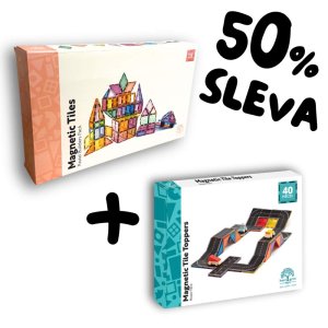 Learn and grow - Magnetické stavebnice Pastel Builders pack 112 ks s podvozkem + dlaždice Silnice 40 ks